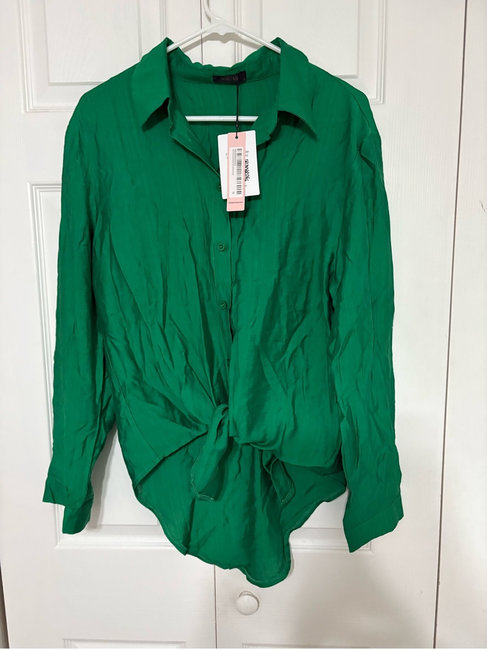 Green Tie-Front Button-Up Blouse